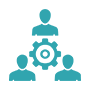 three people, conected with wheel