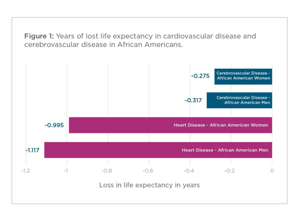 Chart - years of lost life expectancy in cardiovascular and cerebrovascular diseases in African Americans